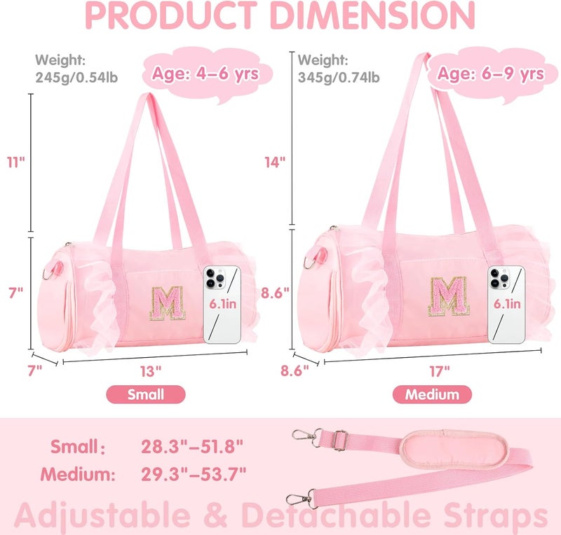Iqimott Personalized Initial Dance Bag for Girls 4-6, Small Lace Gym Sport Yoga Cheer Dance Bags Gift for Teen Girls, Cute Letter Kids Ballet Bag Toddler Travel Duffel Tote with Adjustable Straps(Pink-M) - Image 2